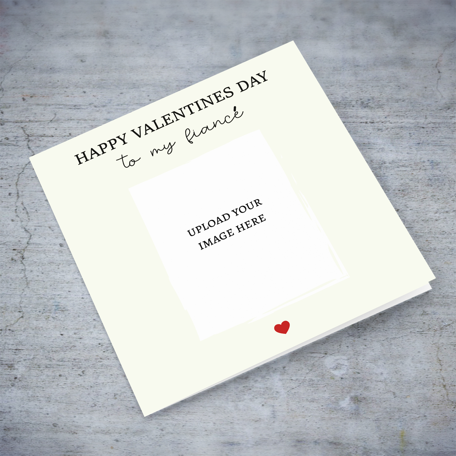 Fiancé Valentine photo card in neutral background and red heart in English