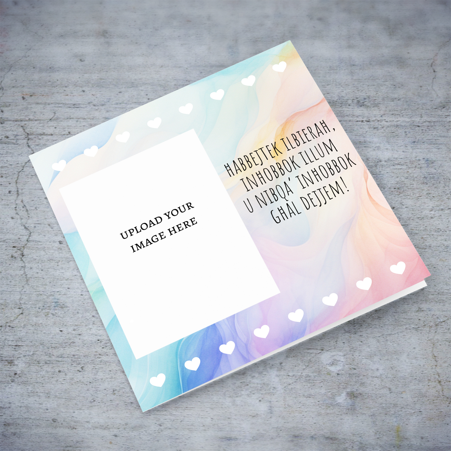 Colourful background in pastel colours Valentine's photo Card in Maltese