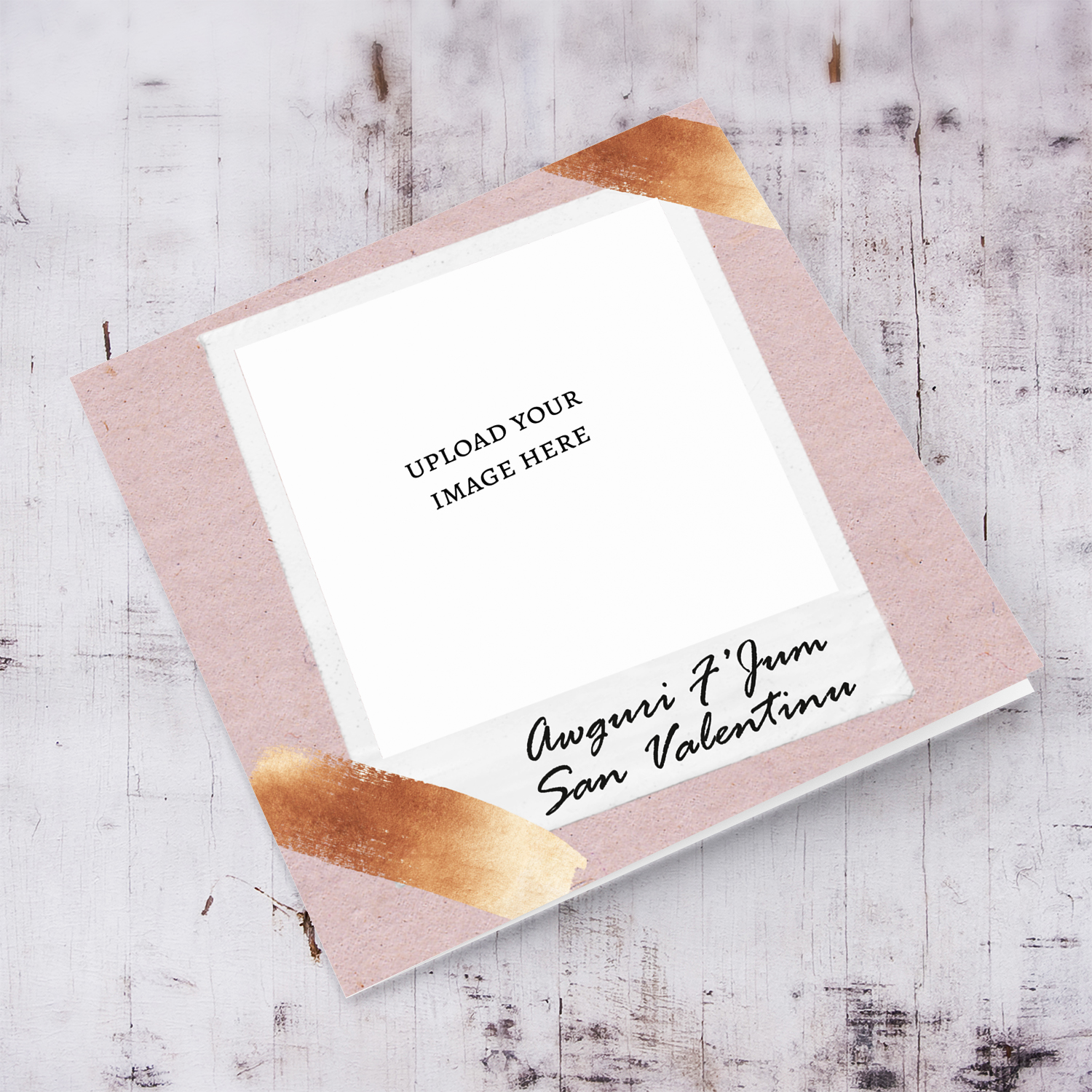 Photo valentines card in old rose background and touches of gold in Maltese