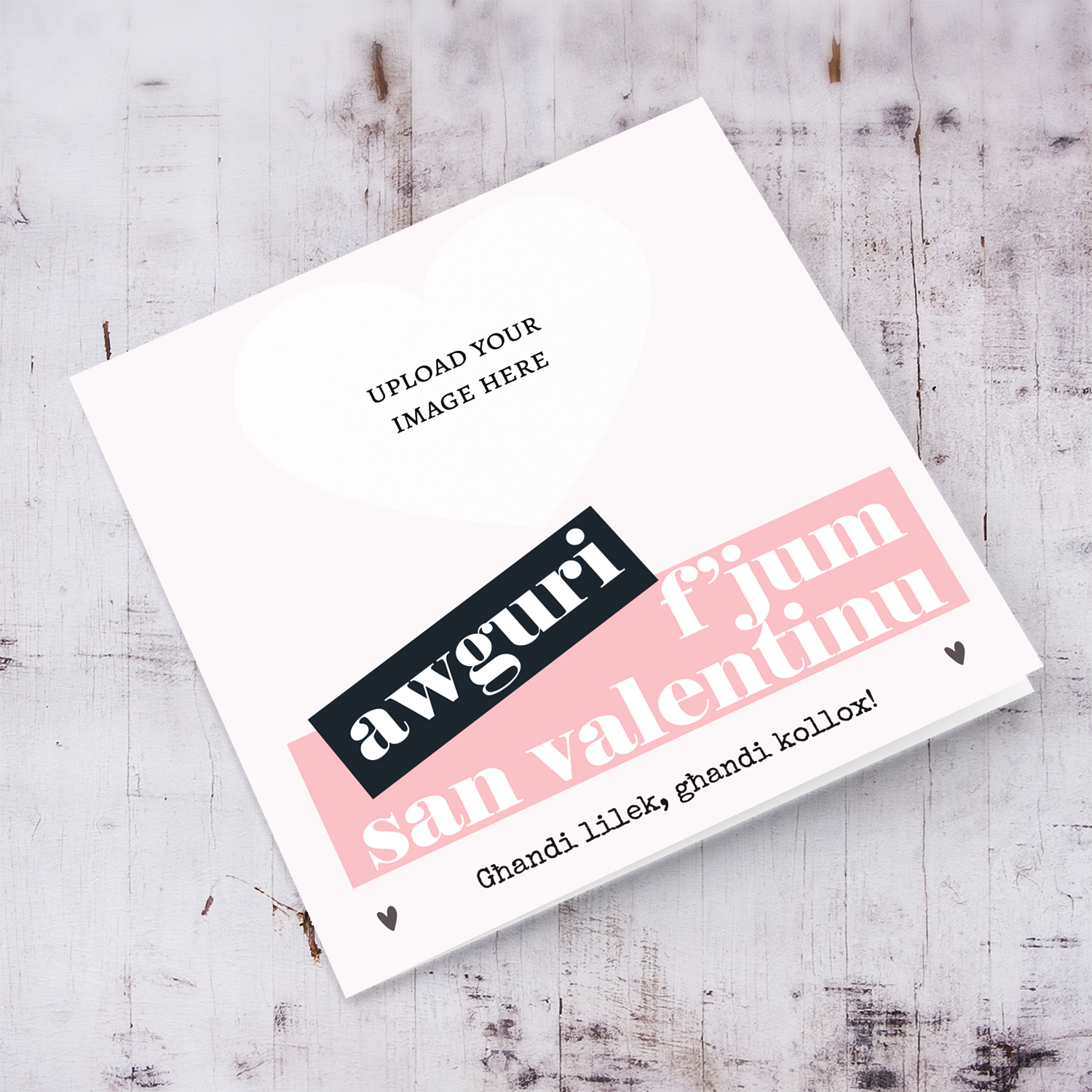 Heart shaped photo - Valentine's Card in pink background in Maltese