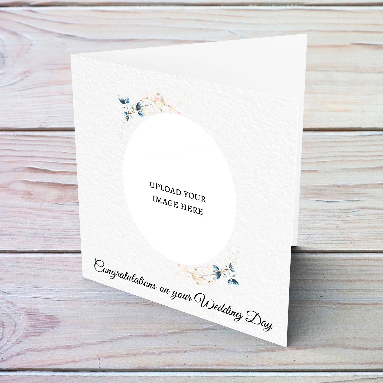 Petite photo wedding card with dainty florals in English