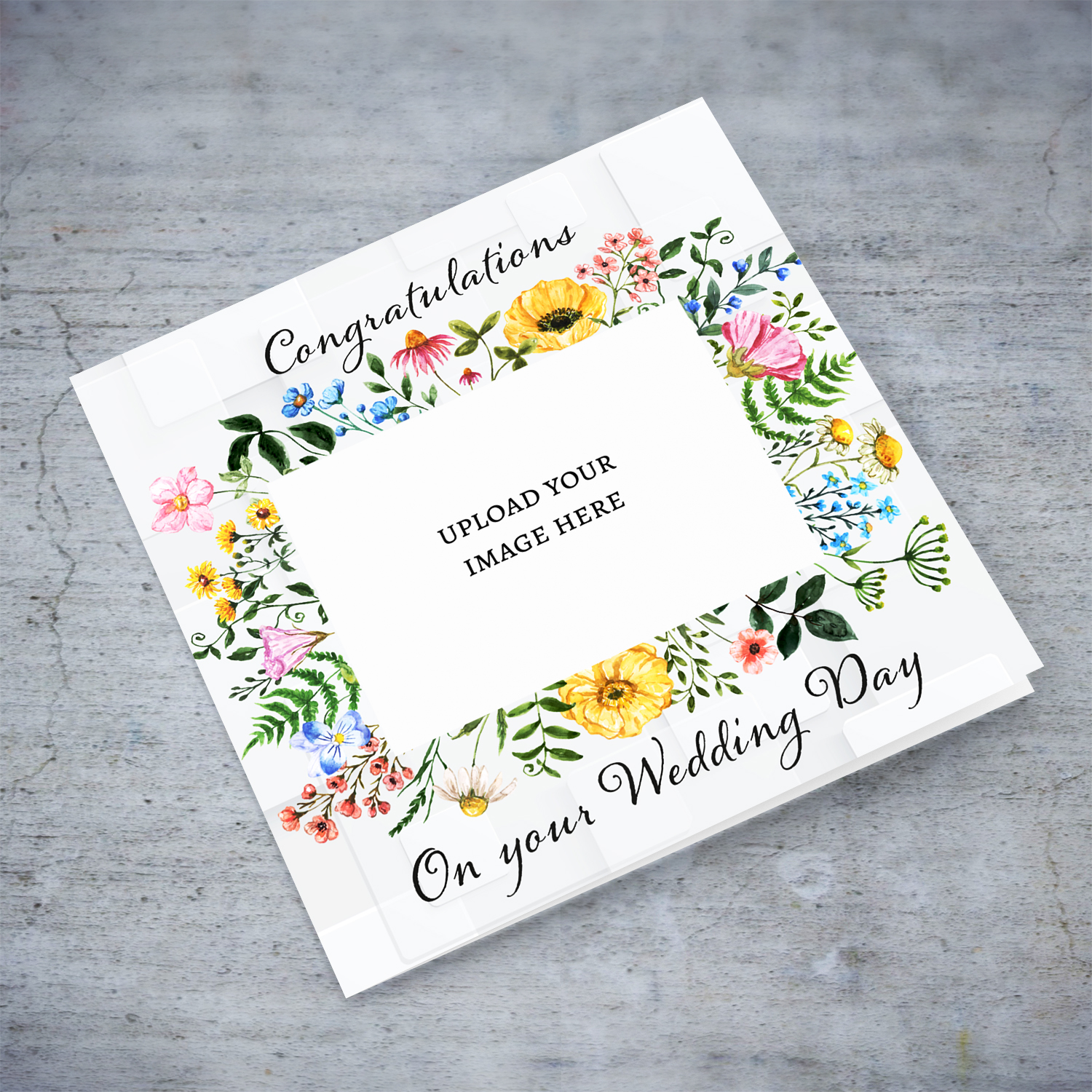 Floral border photo Wedding card in English