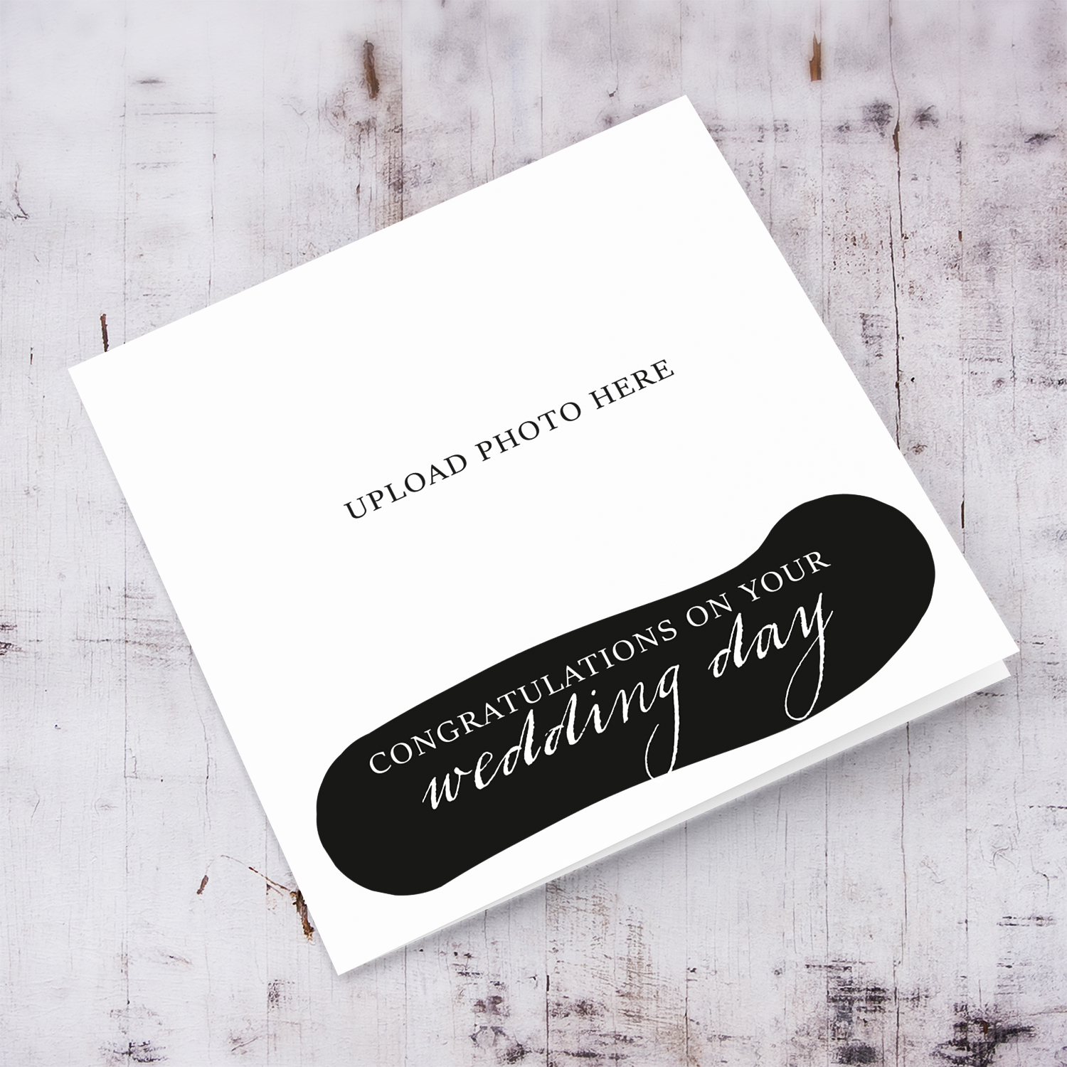 Full page photo wedding card in monochrome colours in English