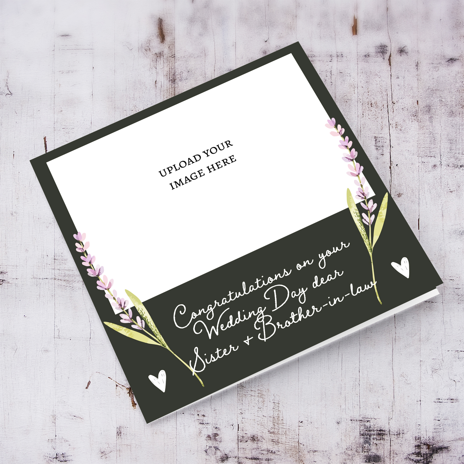 Dark green background with dainty florals photo wedding card for sister and brother-in-law in English