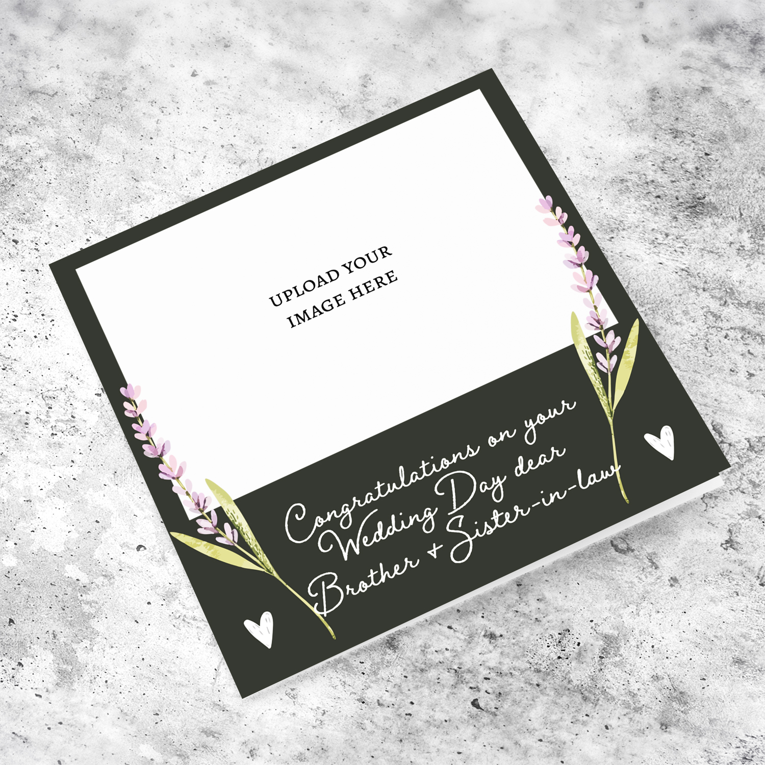 Dark green background with dainty florals photo wedding card for brother and sister-in-law in English