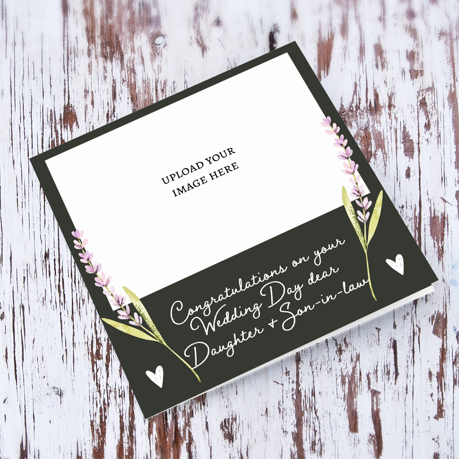 Dark green background with dainty florals photo wedding card for daughter and sister-in-law in English