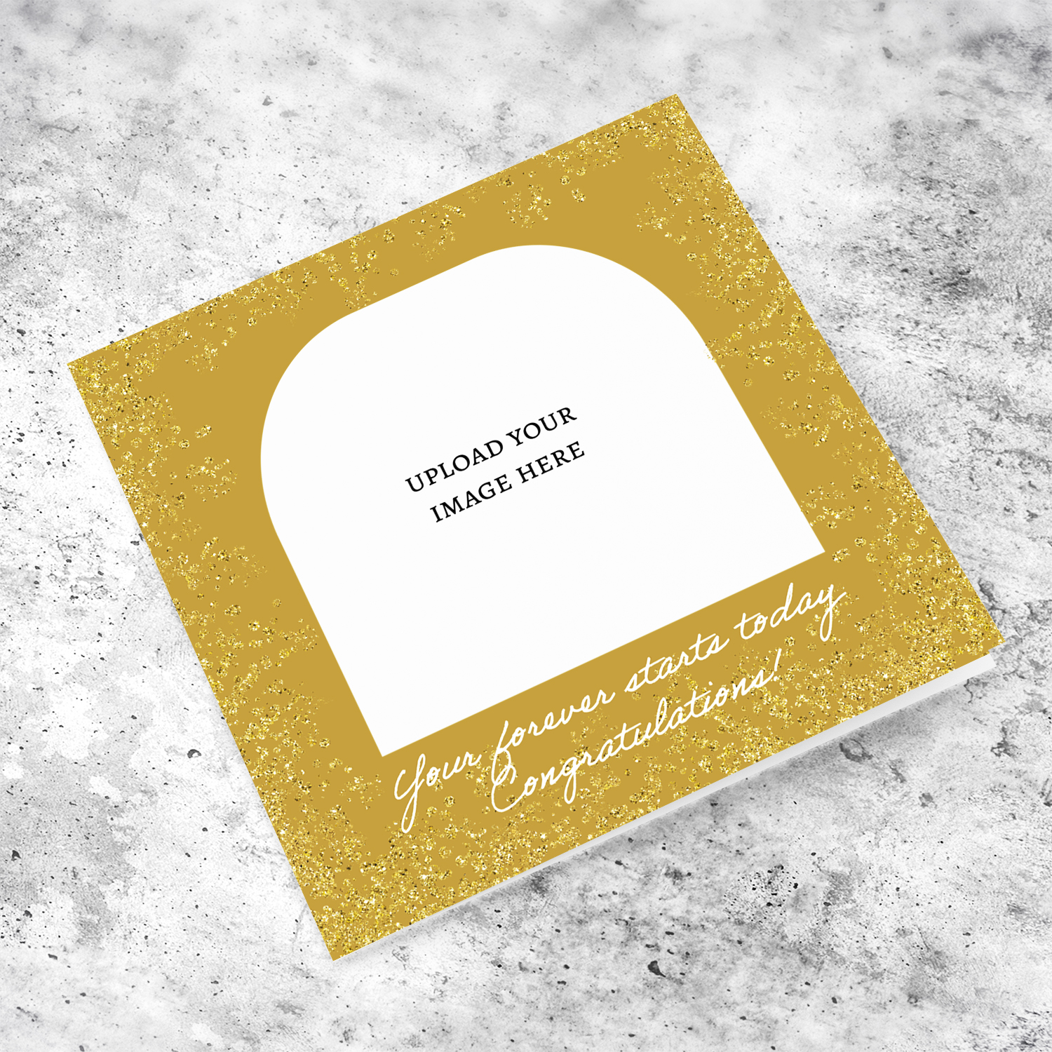 A golden background photo wedding card - Your forever starts today - in English