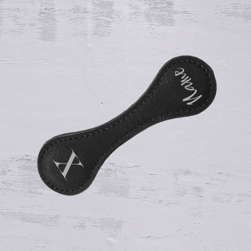 PU Leather Magnetic Bookmark - Black with Silver Engraving - Personalisable with Initial & Name (100mm x 30mm)