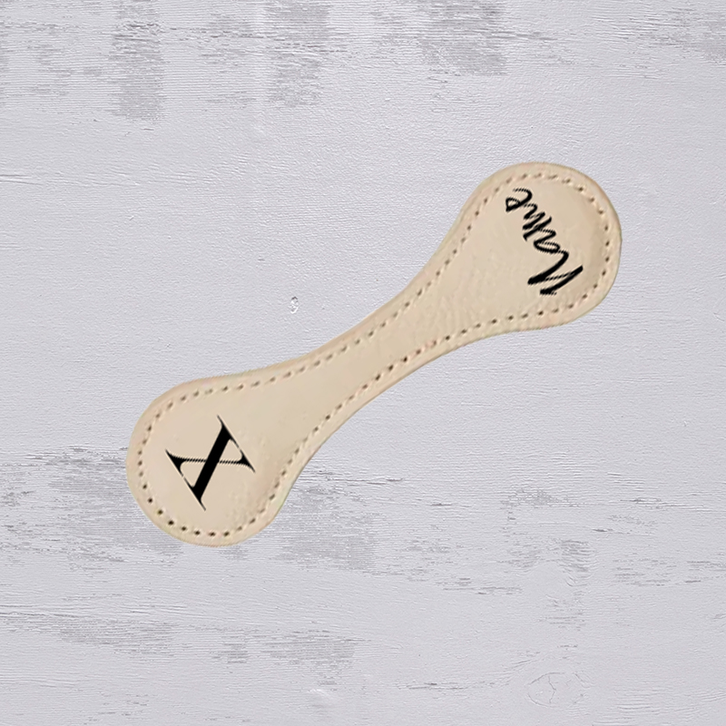 PU Leather Magnetic Bookmark - Almond with Black Engraving - Personalisable with Initial & Name (100mm x 30mm)