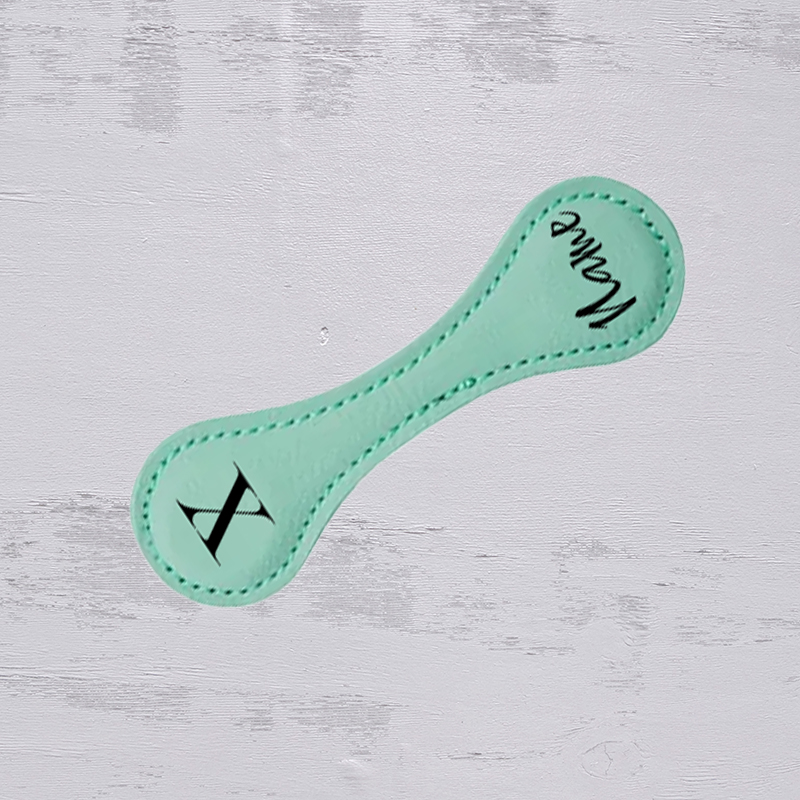 PU Leather Magnetic Bookmark - Teal with Black Engraving - Personalisable with Initial & Name (100mm x 30mm)