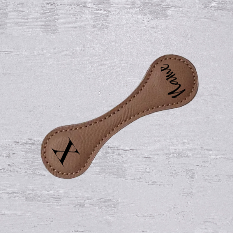 PU Leather Magnetic Bookmark - Blue with Black Engraving - Personalisable with Initial & Name (100mm x 30mm)
