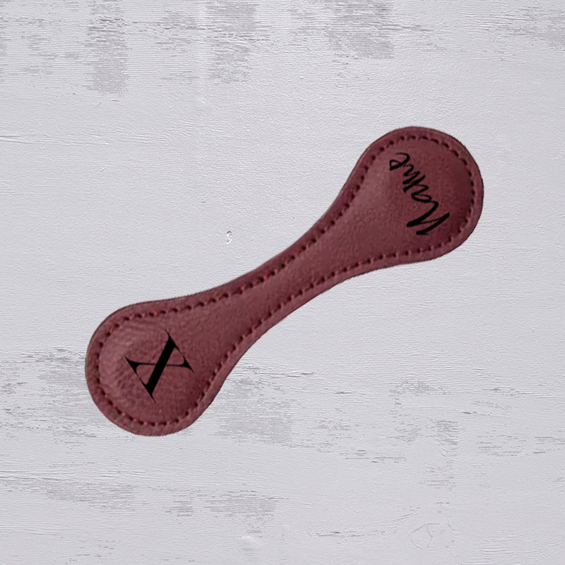 PU Leather Magnetic Bookmark - Burgundy with Black Engraving - Personalisable with Initial & Name (100mm x 30mm)