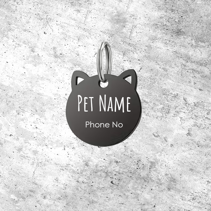 Black Cat Collar Tag - Personalisable with Name and Phone Number (28mm)