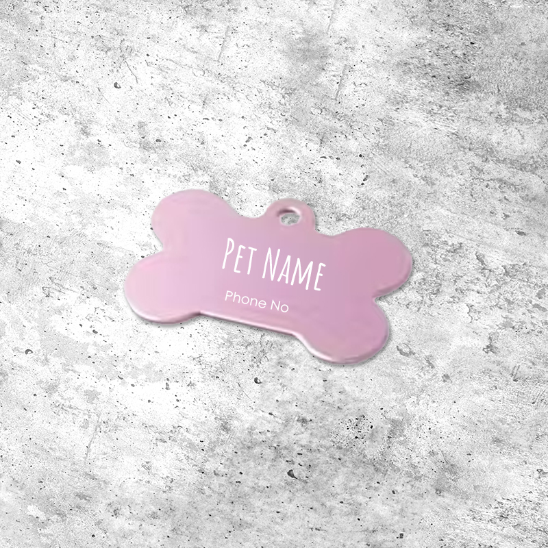 Light Pink Bone Dog Collar Tag - Personalisable with Name and Phone Number (50mm by 35mm)