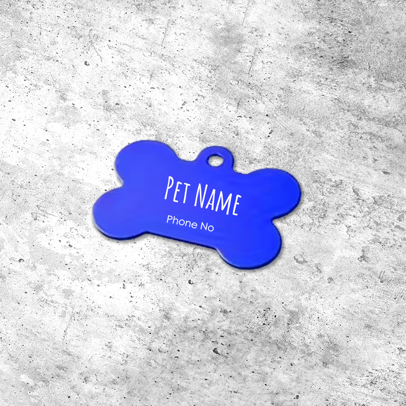 Navy Blue Bone Dog Collar Tag - Personalisable with Name and Phone Number (38mm by 25mm)