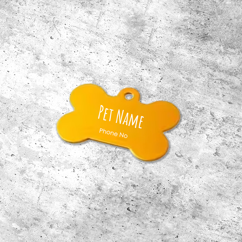 Dark Gold Bone Dog Collar Tag - Personalisable with Name and Phone Number (38mm by 25mm)