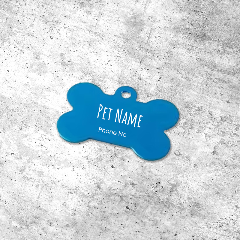 Light Blue Bone Dog Collar Tag - Personalisable with Name and Phone Number (38mm by 25mm)