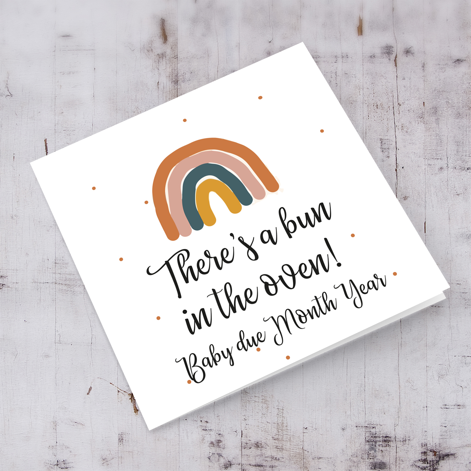 Rainbow themed pregnancy/baby announcement personalisable card in English