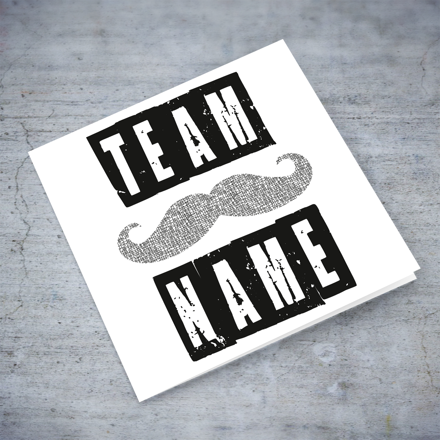 Team Name (groom) bachelor party card with moustache in English (Personalisable)