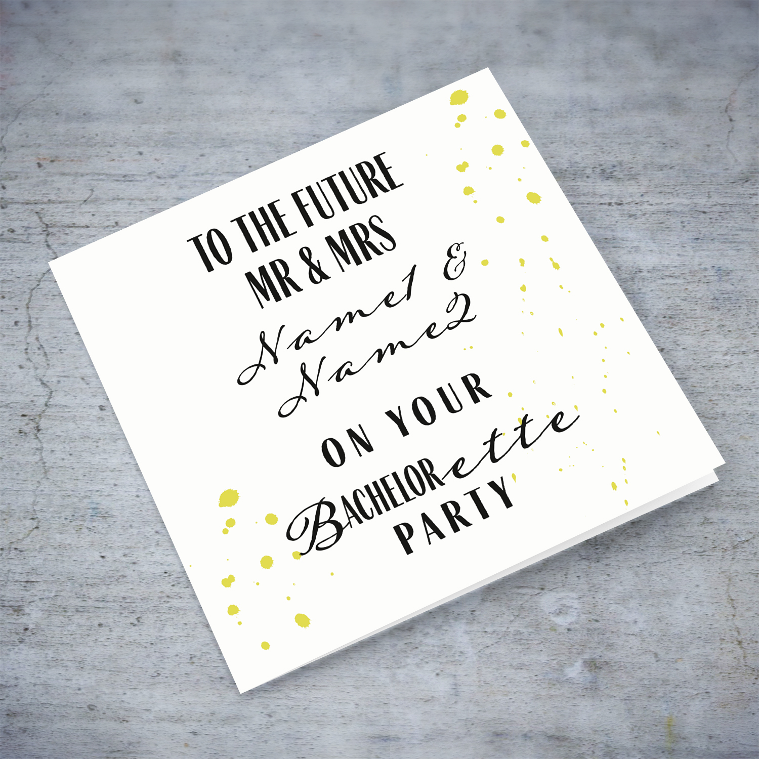 2 in 1 Bachelor & Bachelorette party greeting card in light cream background with gold splatter in English (Personalisable)