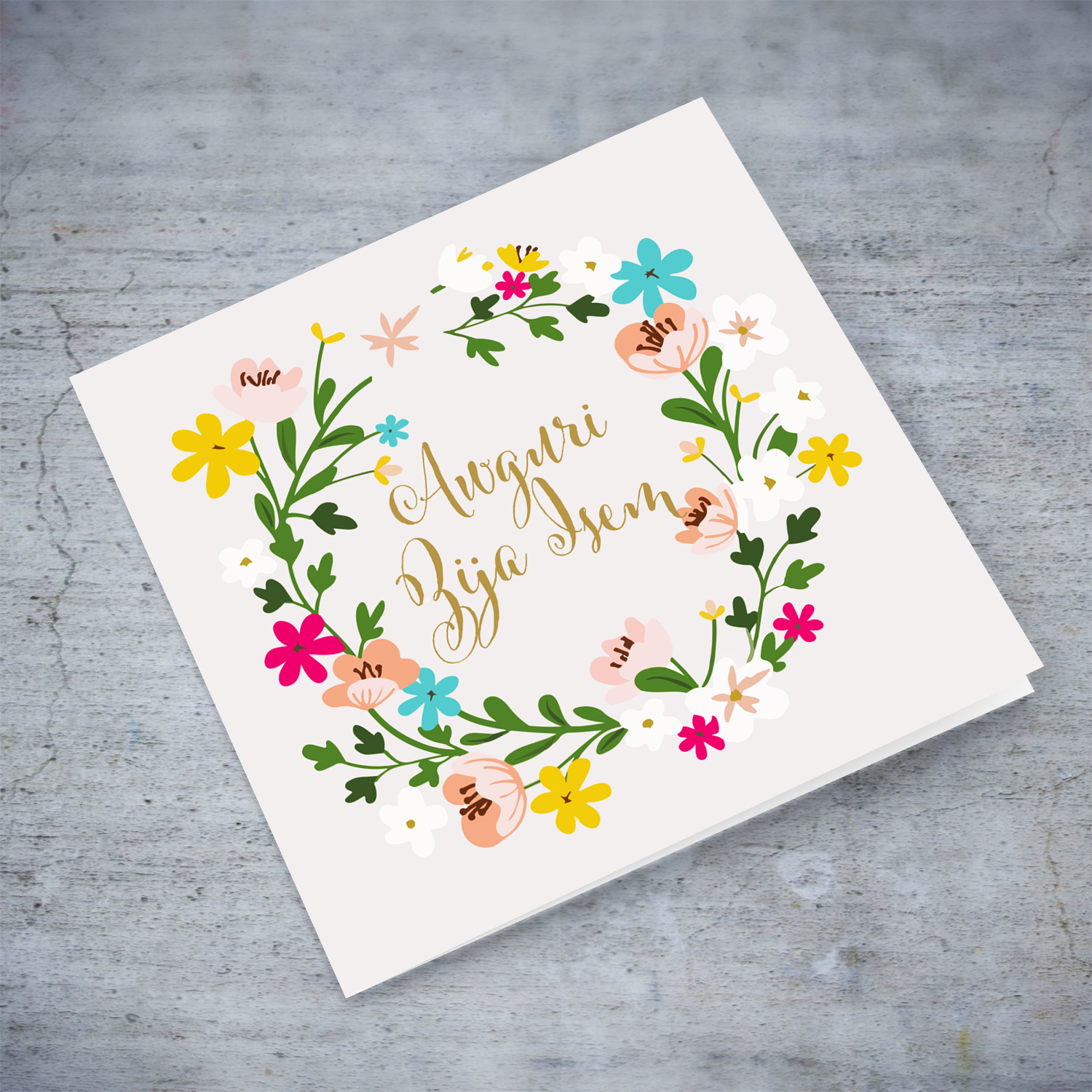 Colourful floral themed birthday card with light pink background for aunty in Maltese (Personalisable)