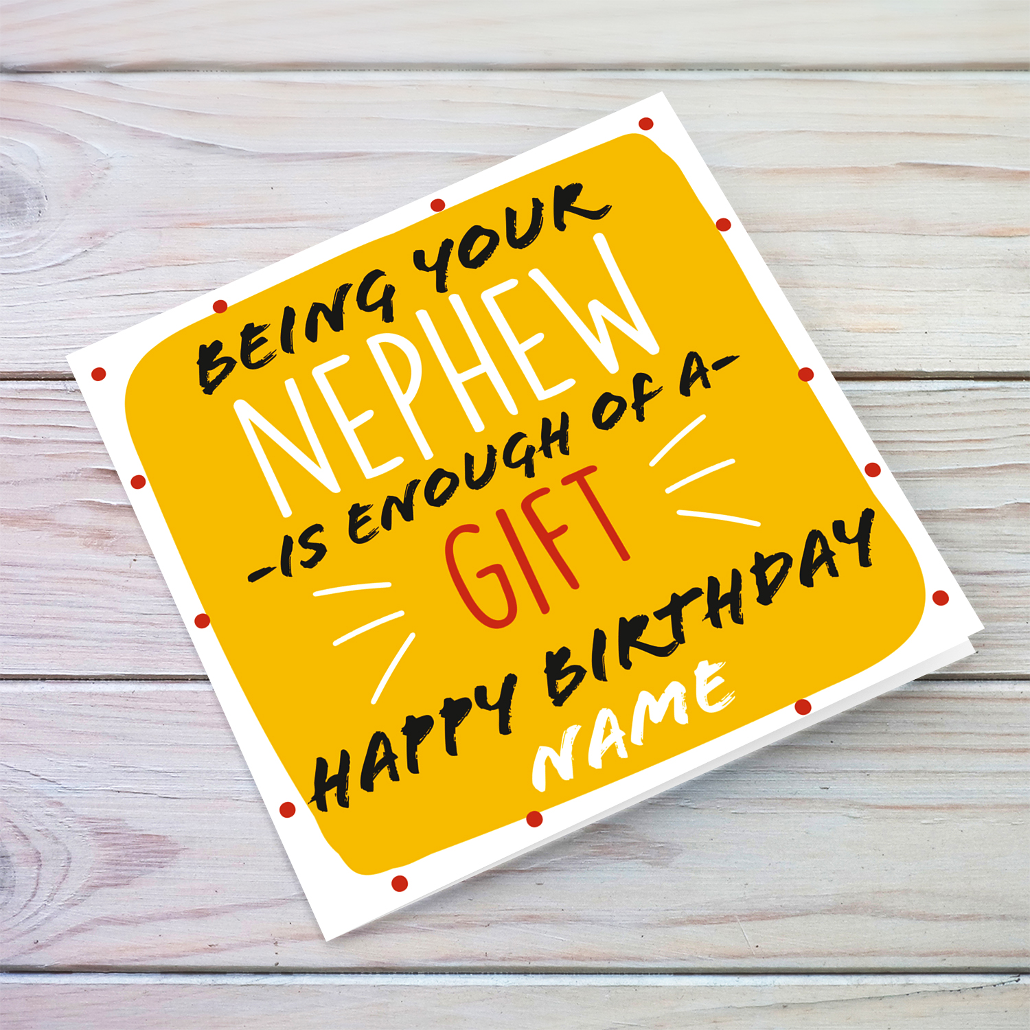 Funny birthday card for Aunt from Nephew in yellow/orange background (Personalisable) in English 