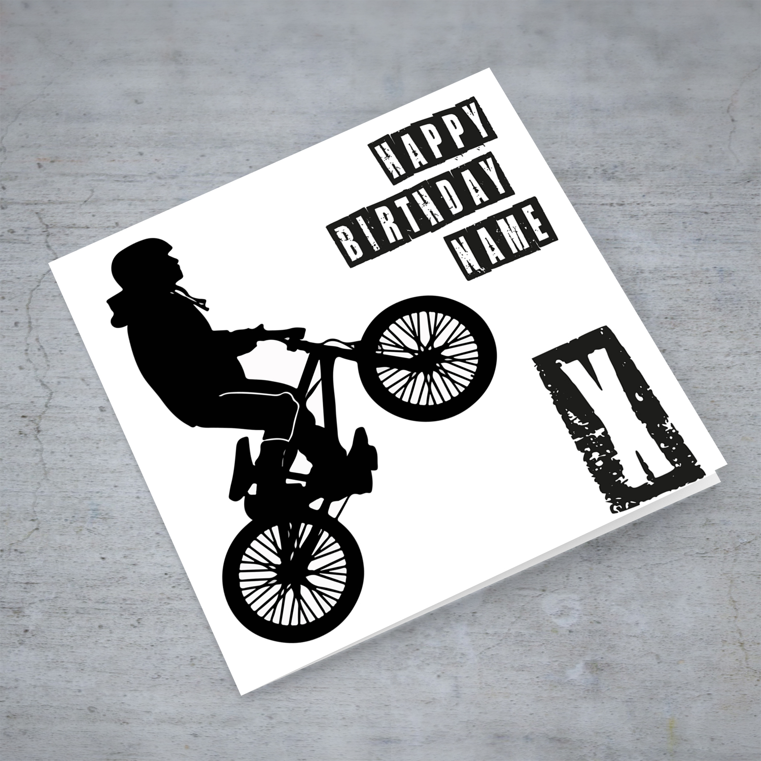 Bicycle themed birthday monochrome card in English (Personalisable)