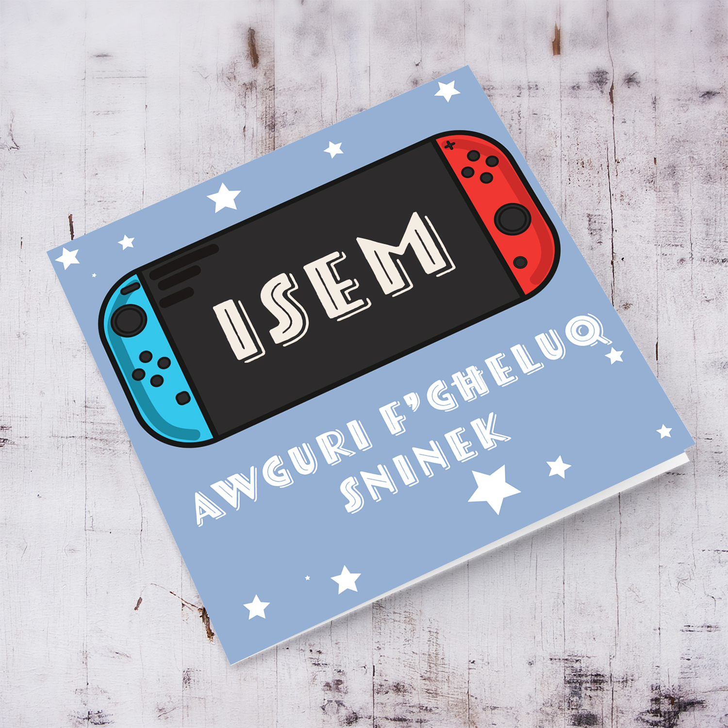 Game console themed unisex birthday card in Maltese (Personalisable)