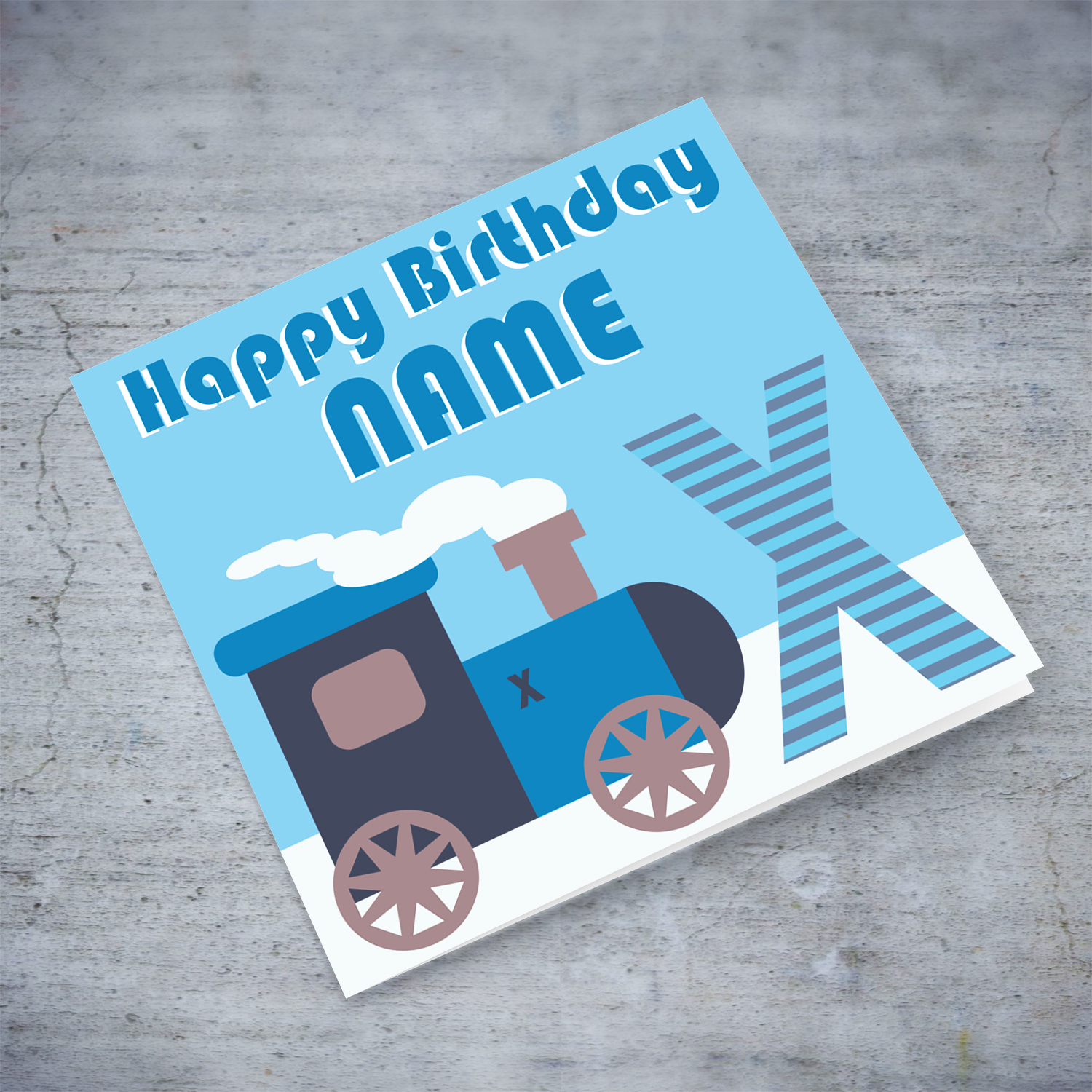 Train themed birthday card for boys in English (Personalisable & Age)