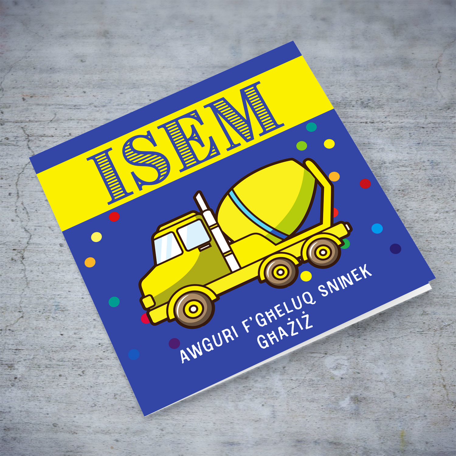 Mixer themed birthday card in blue background in Maltese