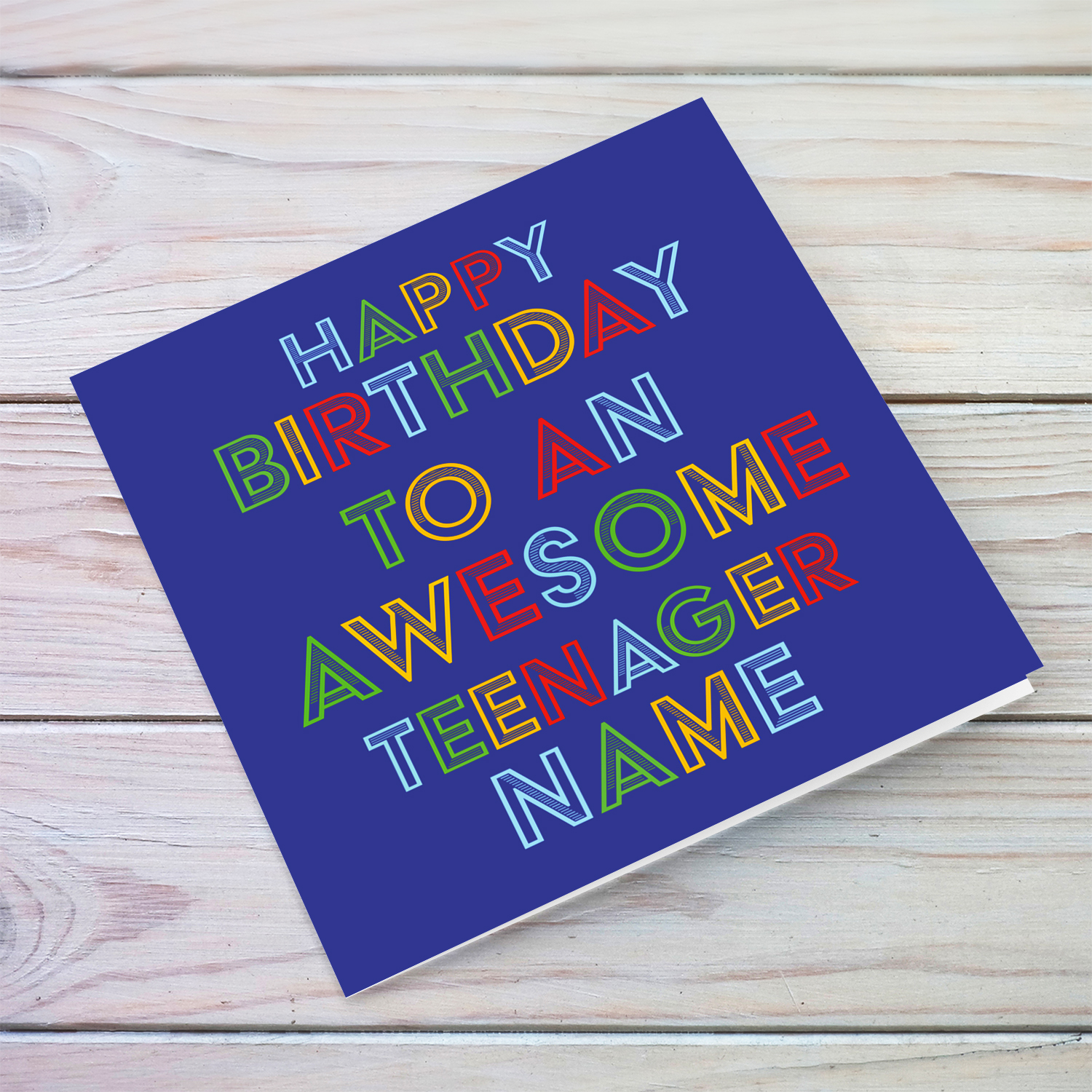 Colourful and fun birthday card for a teenager in English (Personalisable)