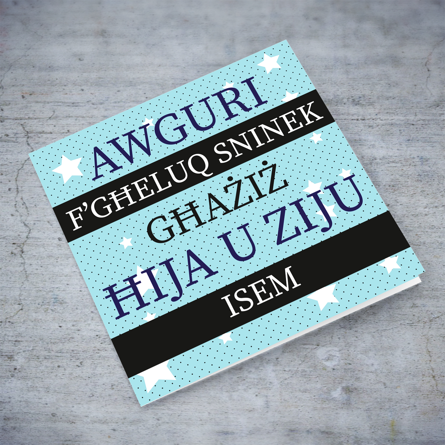 Star themed birthday card in blue background and scattered white stars, for brother & uncle in Maltese (2 in 1)