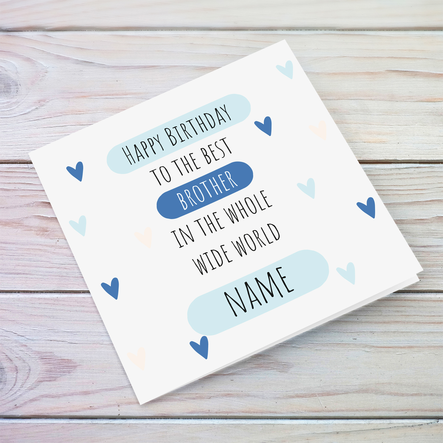 Happy Birthday to the best brother in the whole wide world - birthday card in light gray background and scattered hearts in English (Personalisable)
