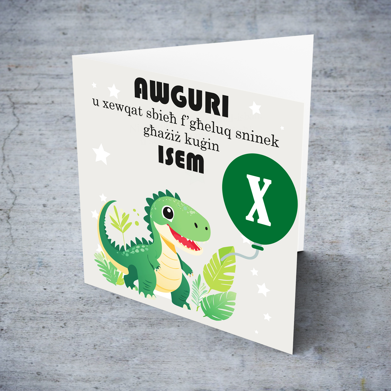 Cute dino card themed birthday card for cousin in Maltese (Personalisable)