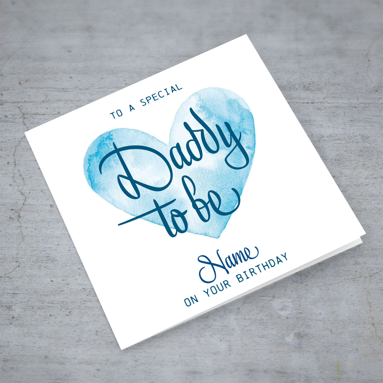 Blue watercolur heart birthday card for daddy to be in English (Personalisable)
