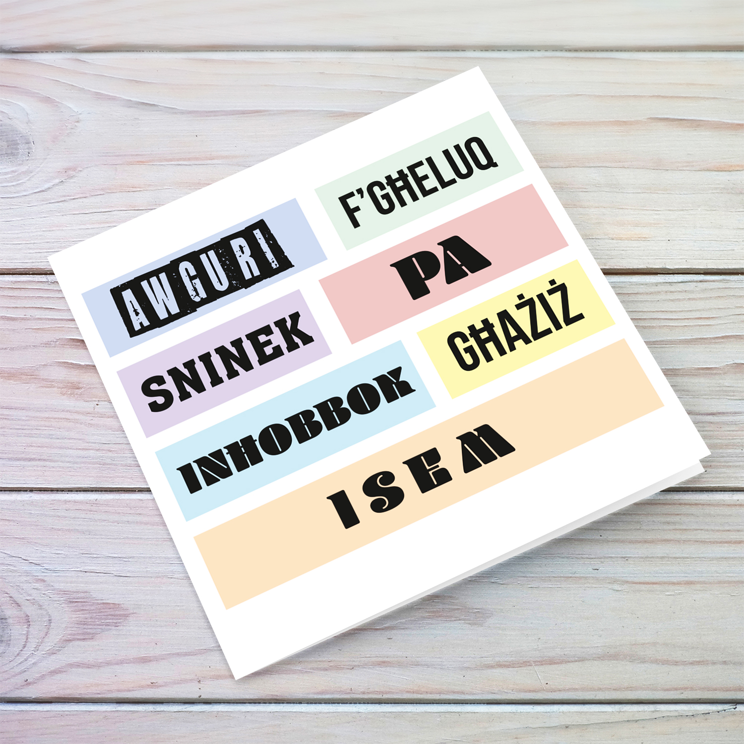 Colourful, modern pastel coloured birthday card for dad in Maltese (Personalisable)