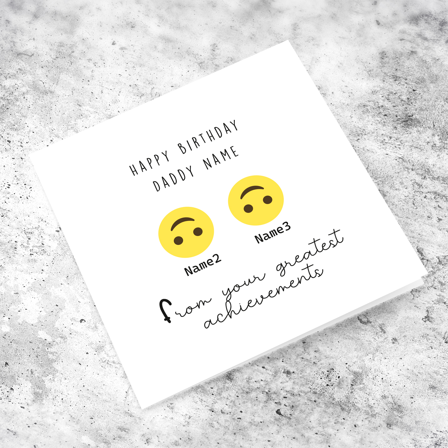 Emoji funny birthday card for dad from 2 children in English (Personalisable)