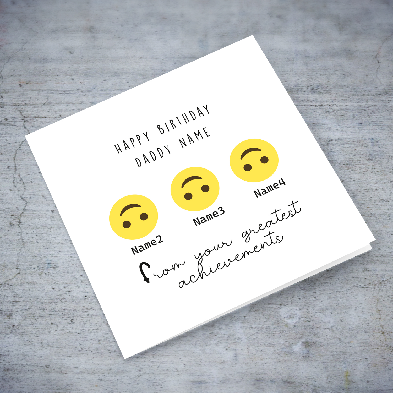 Emoji funny birthday card for dad from 3 children in English (Personalisable)