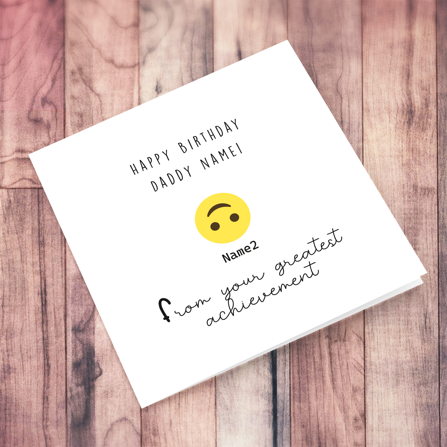 Emoji funny birthday card for dad from 1 child in English (Personalisable)