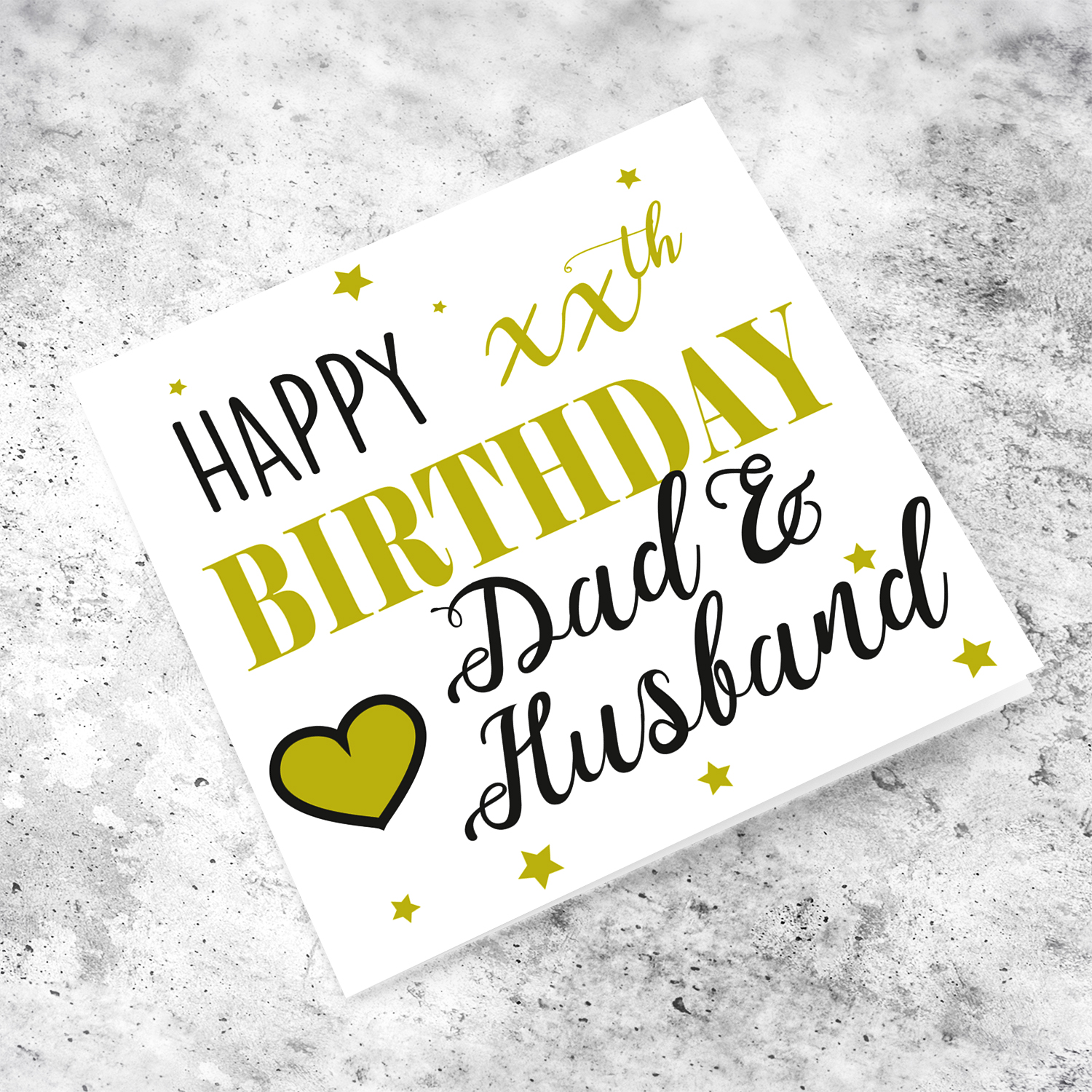 Birthday card in black and gold for dad and husband in English (Enter Age)