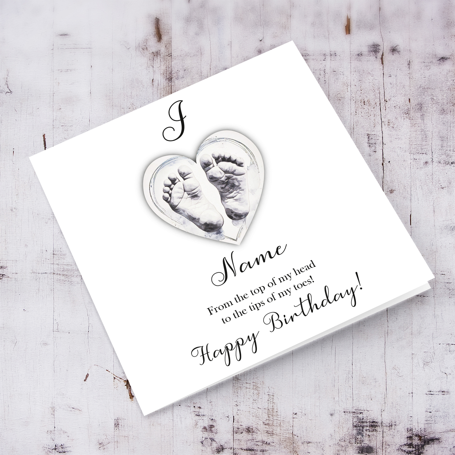 A cute neutral baby footprint birthday day card in English (Personalisable)