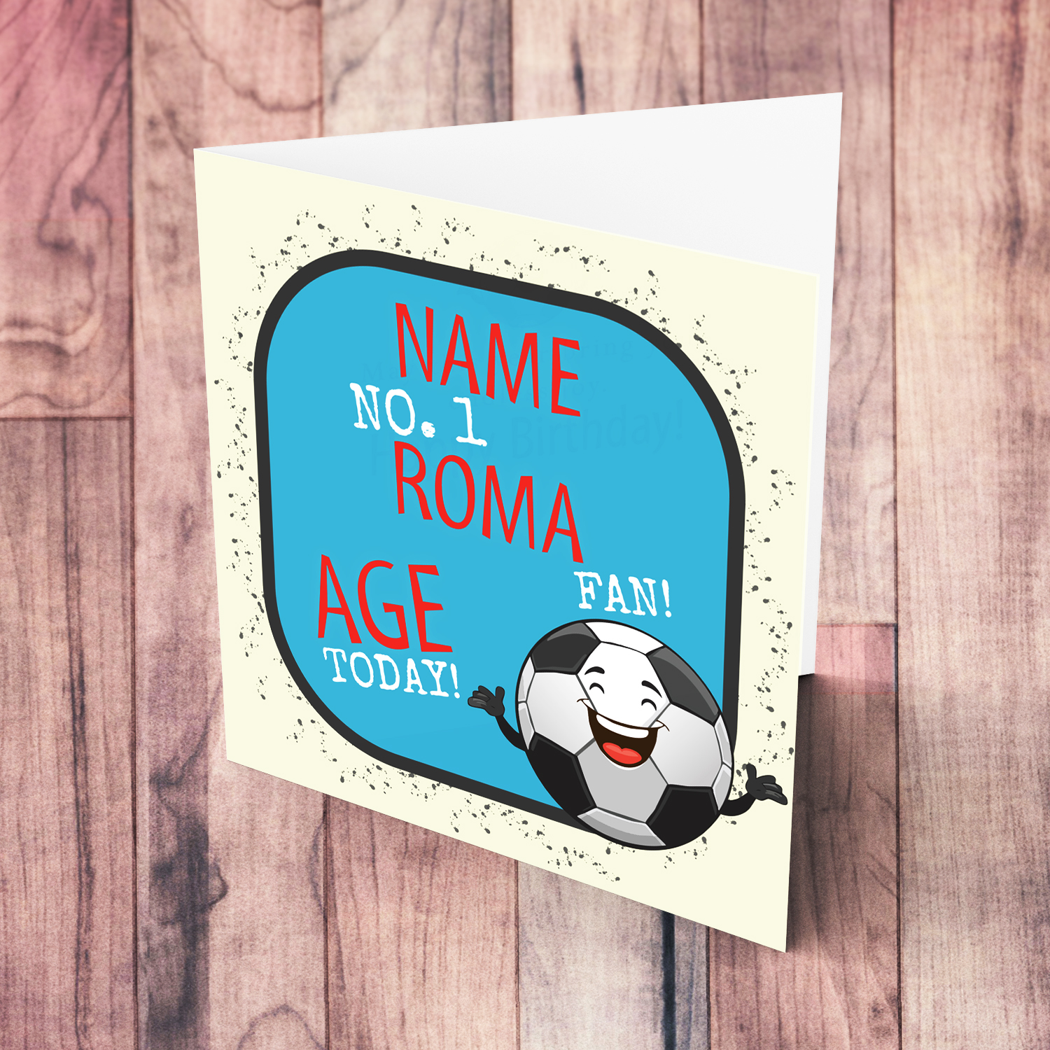 Football themed birthday card for the ROMA fans with cute ball illustration in English