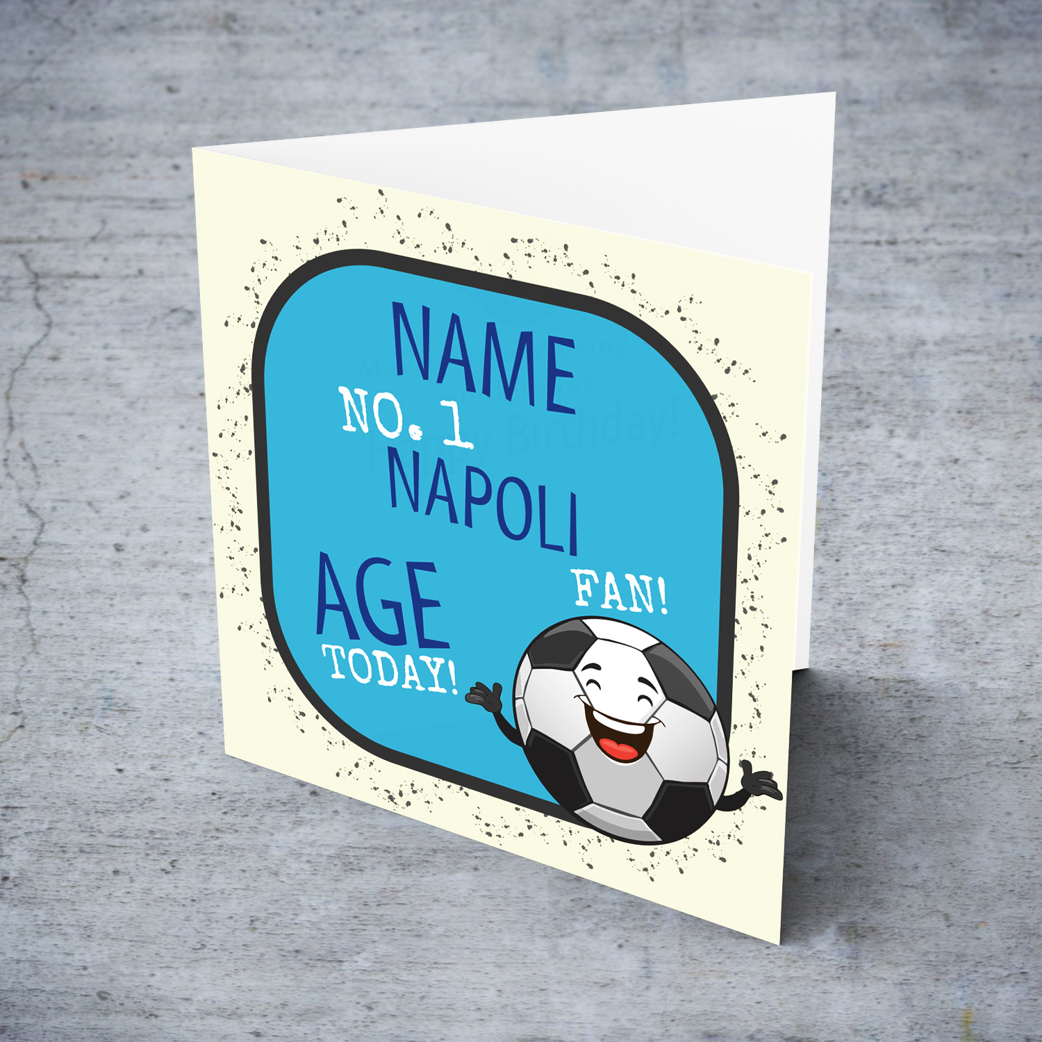 Football themed birthday card for the NAPOLI fans with cute ball illustration in English