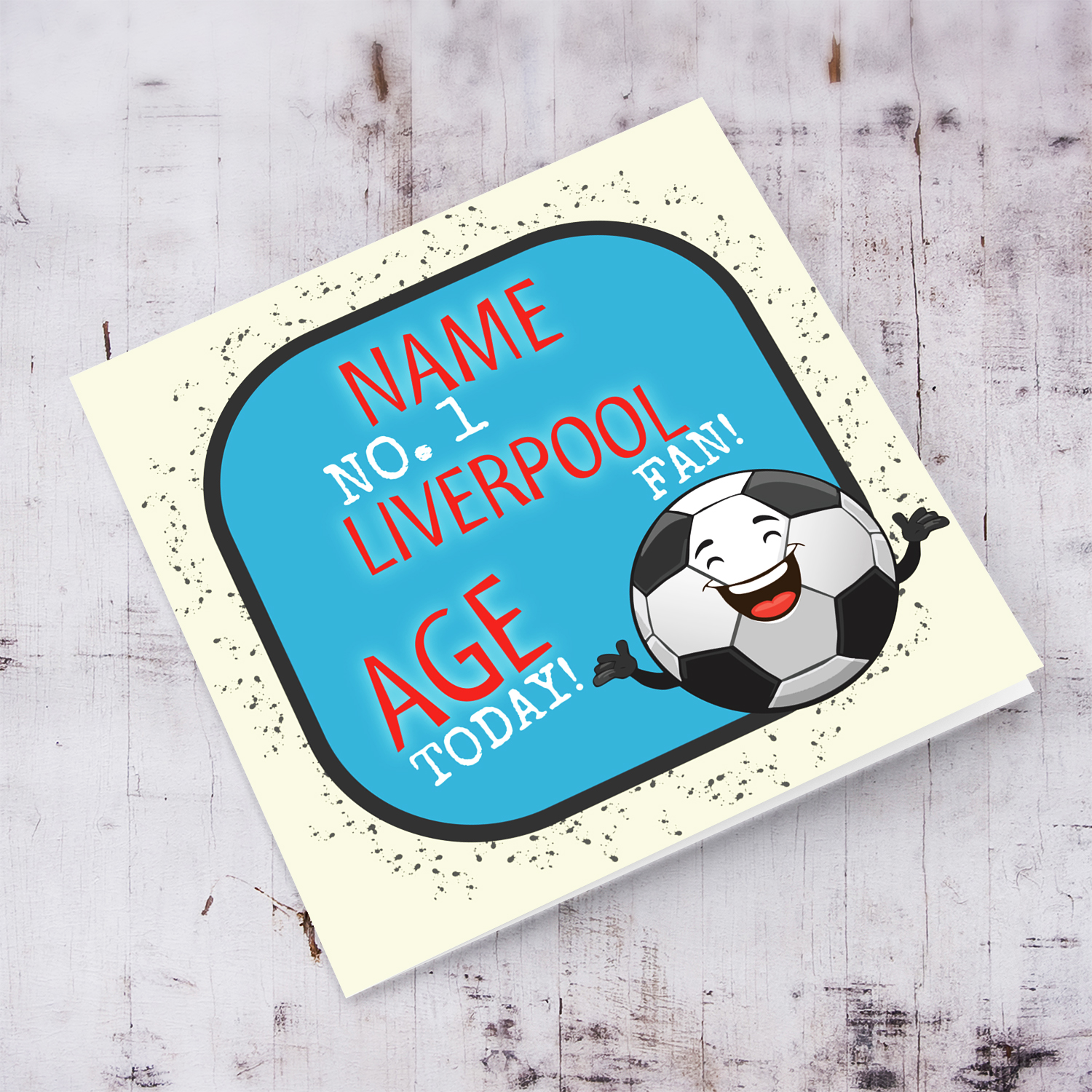 Football themed birthday card for the LIVERPOOL fans with cute ball illustration in English