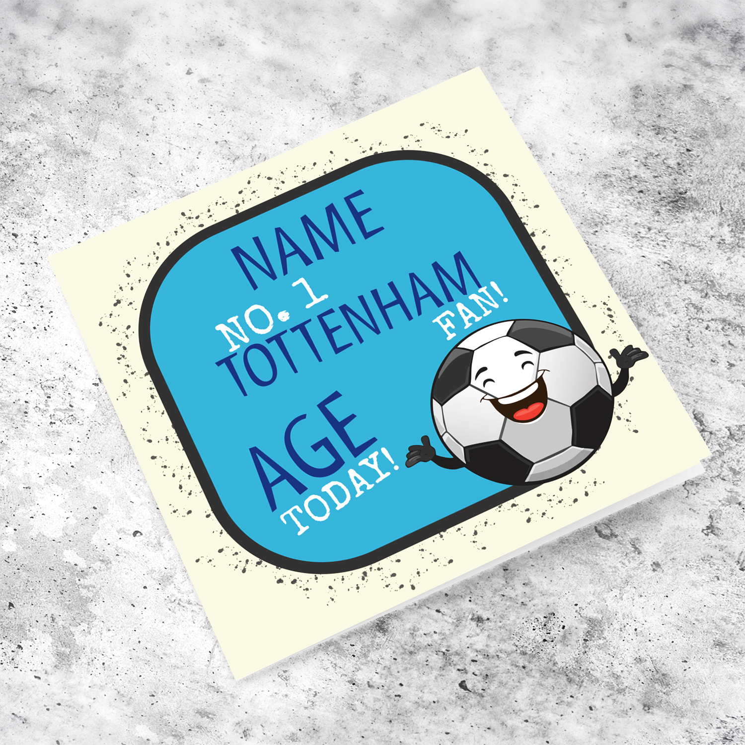 Football themed birthday card for the Tottenham fans with cute ball illustration in English