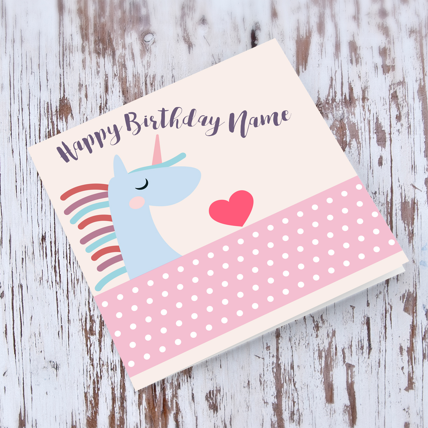 Unicorn themed birthday card for girl in English (Personalisable)