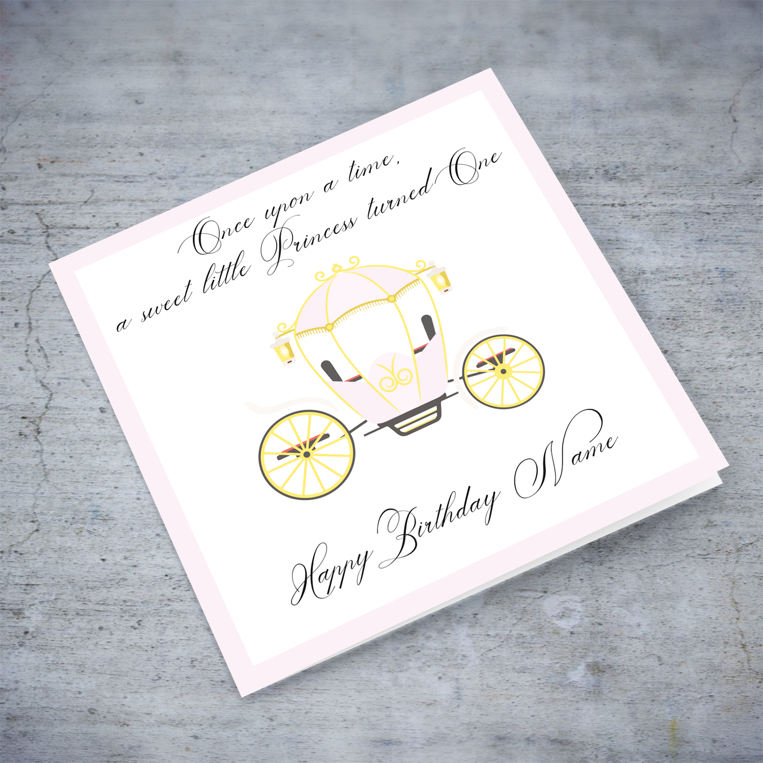 Cute princess & Carriage themed birthday card for One year old in English (Personalisable)