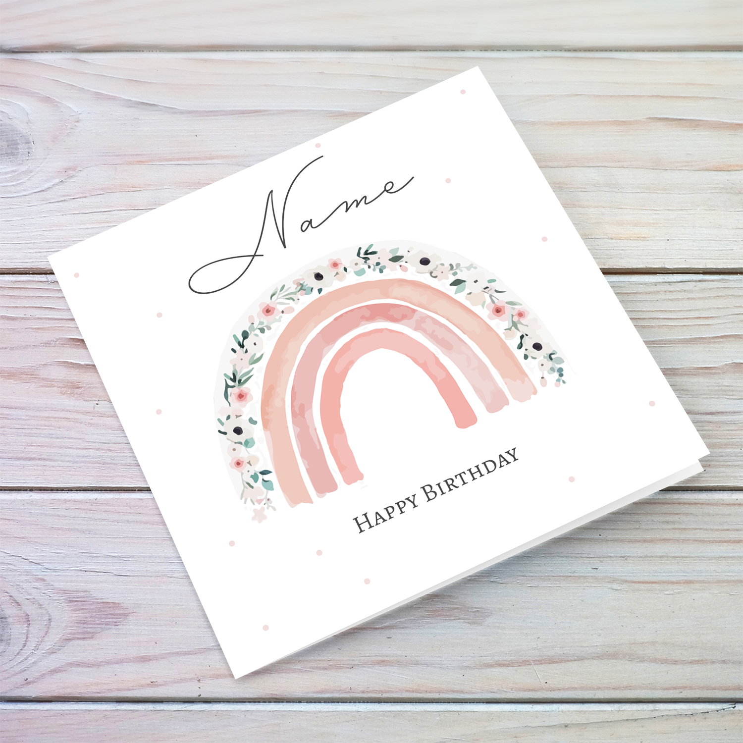 Floral rainbow themed birthday card for a girl in English (Personalisable)