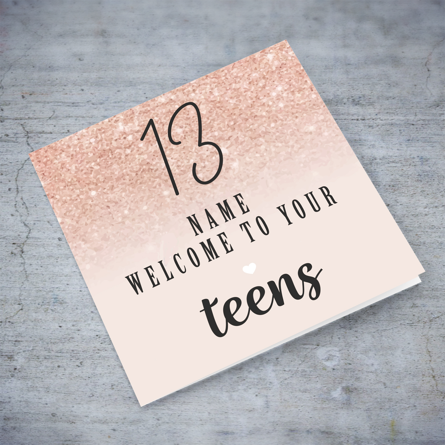 13 years - Teenager birthday card with pink background in English (Personalisable)