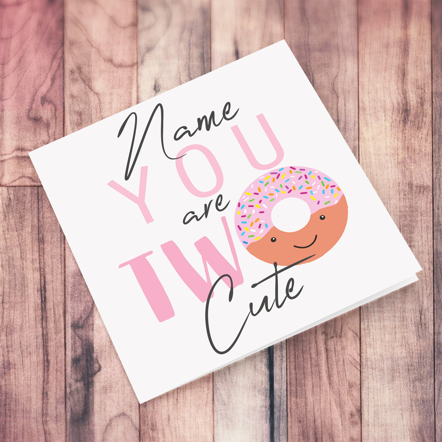 Cute donut themed 2nd birthday card for girls in English (Personalisable)